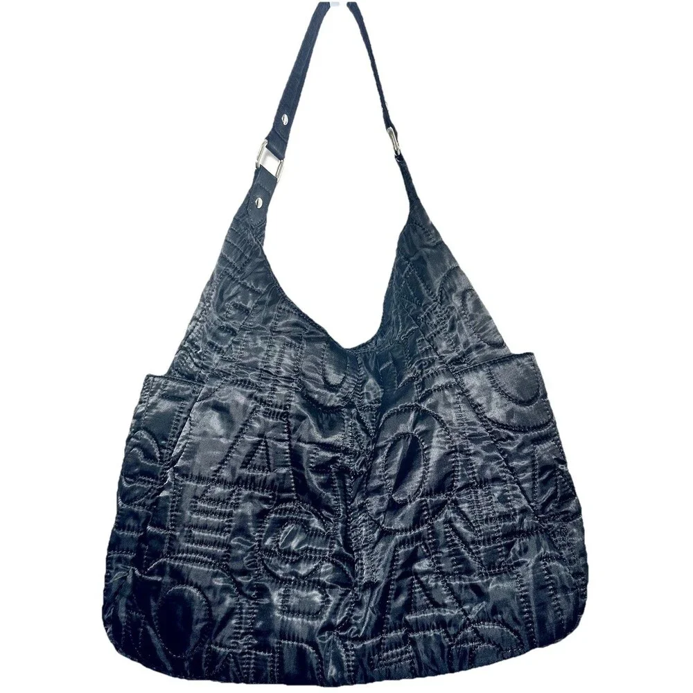 Kenneth Cole Reaction Y2K Black Quilted Nylon Logo Hobo Shoulder Bag